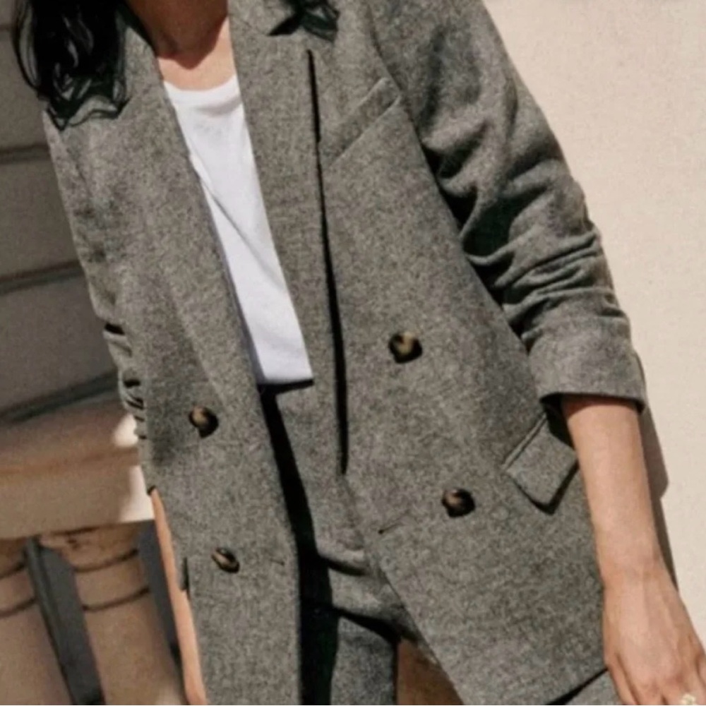 Sézane Christie Charcoal Gray Double-Breasted Wool Blazer - Size 10